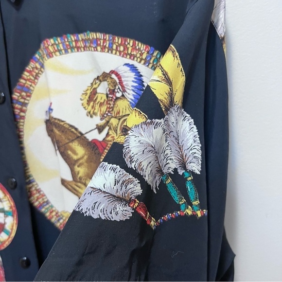Vintage Como Studio Native American Graphic Black Button Down Shirt Size 8 - Picture 5 of 11